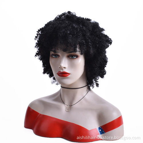 wholesale heat resistant cheap short afro kinky curly wigs synthetic hair wigs for black women